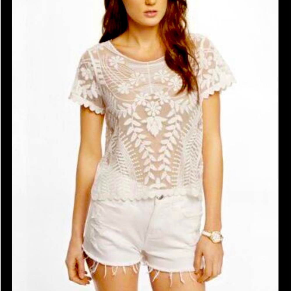 Express White Lacey Sheer Embroidered Top